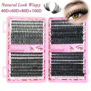 Large-Capacity  Eyelash Cluster Kit Mixed Styles, Natural Lash Clusters & Dense Long Curled Lashes DIY False Eyelashes Extensions Set. Includes multiple lengths, lash glue, tweezers, lash tape, D Curl. Perfect Valentine's Day Gift/Gift for Girls