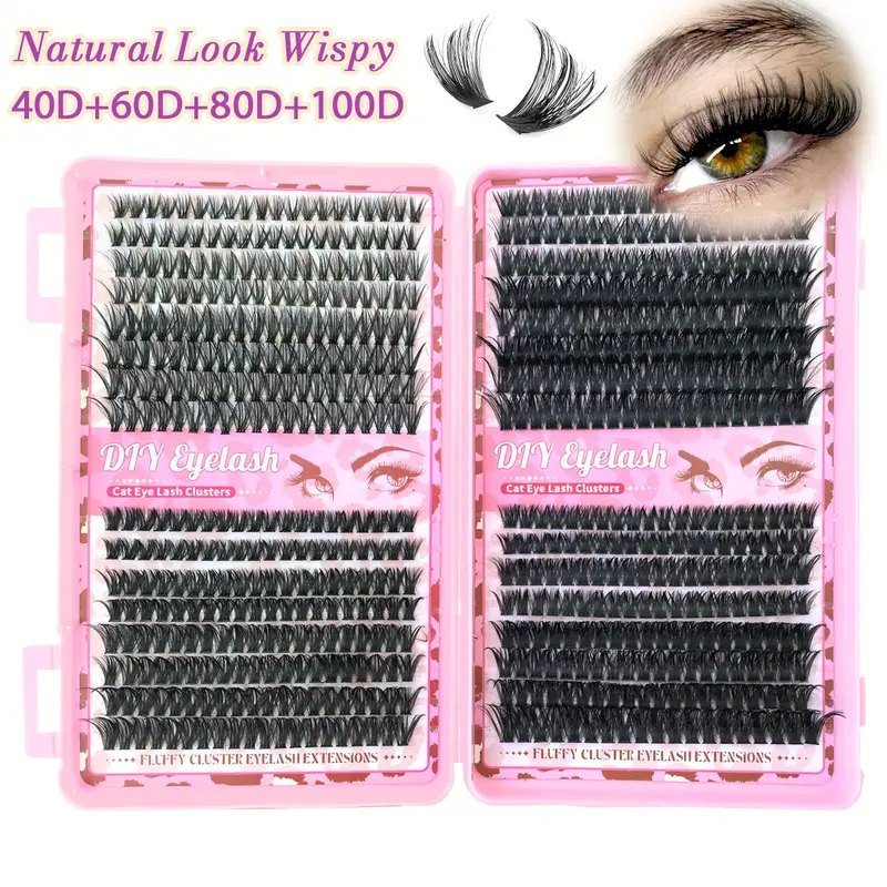 Large-Capacity Eyelash Cluster Kit Mixed Styles, Natural Lash Clusters & Dense Long Curled Lashes DIY False Eyelashes Extensions Set. Includes multiple lengths, lash glue, tweezers, lash tape, D Curl. Perfect Valentine's Day Gift/Gift for Girls