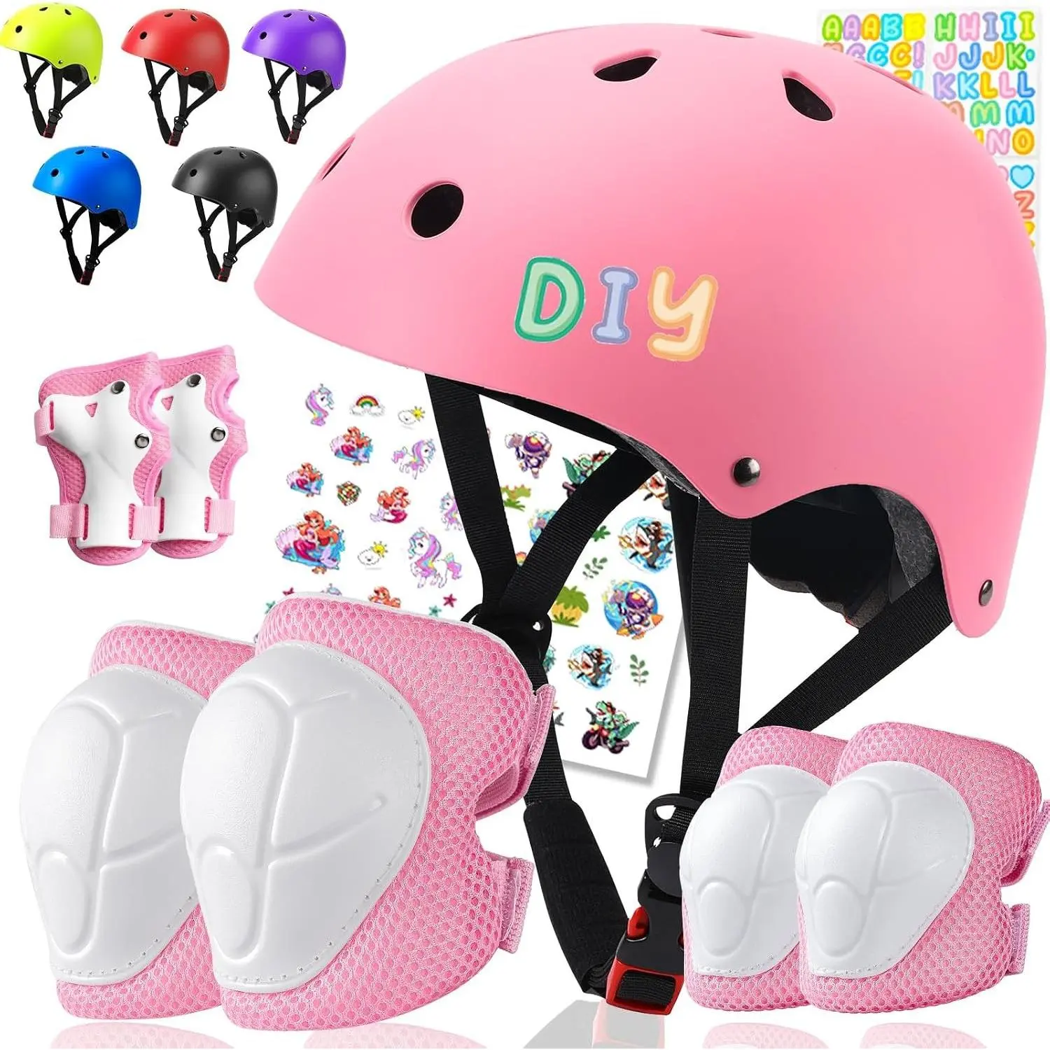 Bike Helmet and Pads Set - Helmet with Knee Pads Elbow Pads Wrist Guards, CPSC Certified Adjustable Protective Gear for Girls Boys, for Bicycle Skate Scooter SkateboardingGift