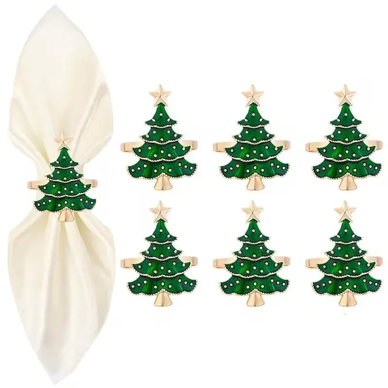 7-Piece Christmas Napkin Rings, Christmas Tree Ornaments, Home Kitchen Table Decor, New Year Party Supplies, Festive Holiday Accessories