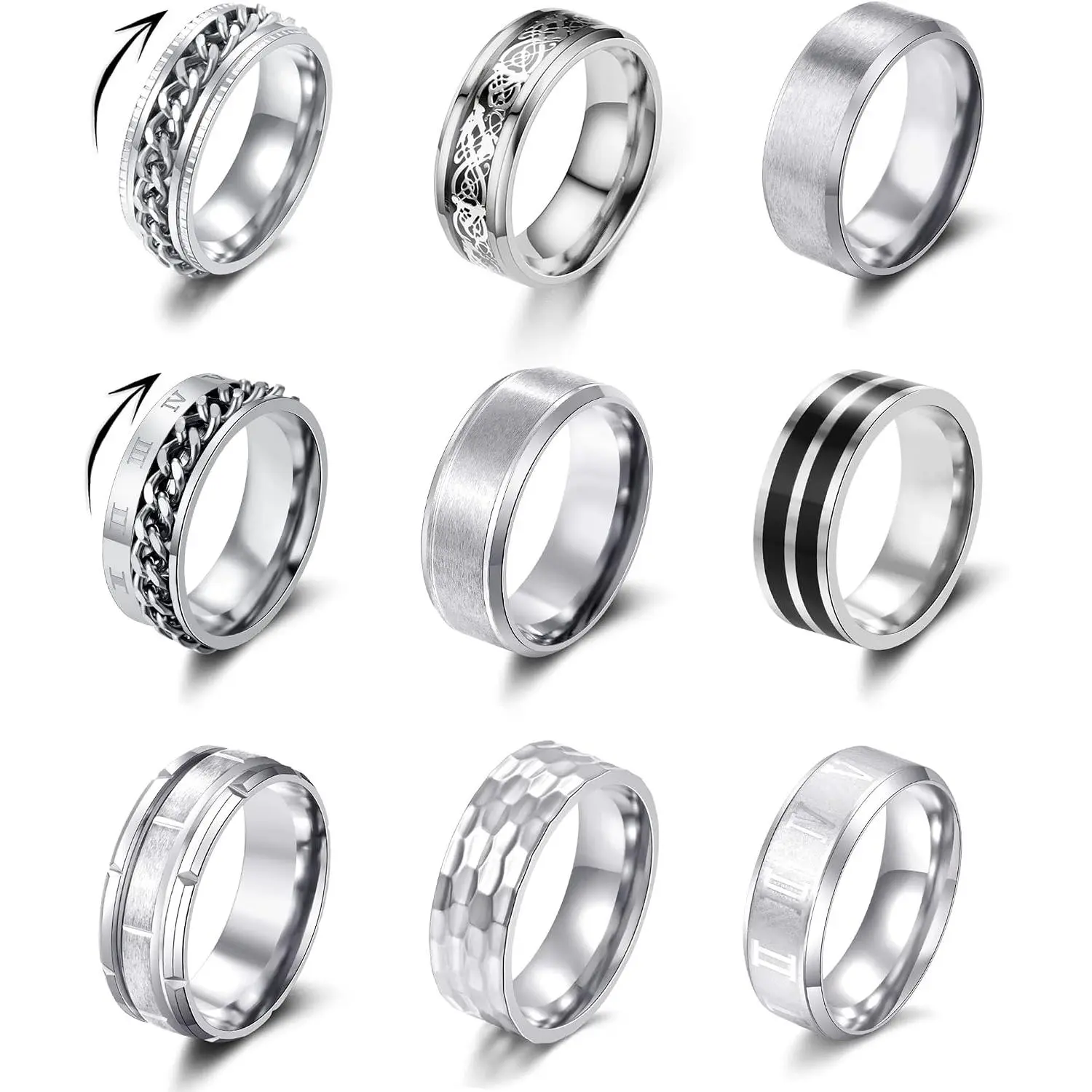 9 count Stainless Steel Band Rings for Men Women Fidget   Rings Spinner Ring Wedding Promise Rings Set
