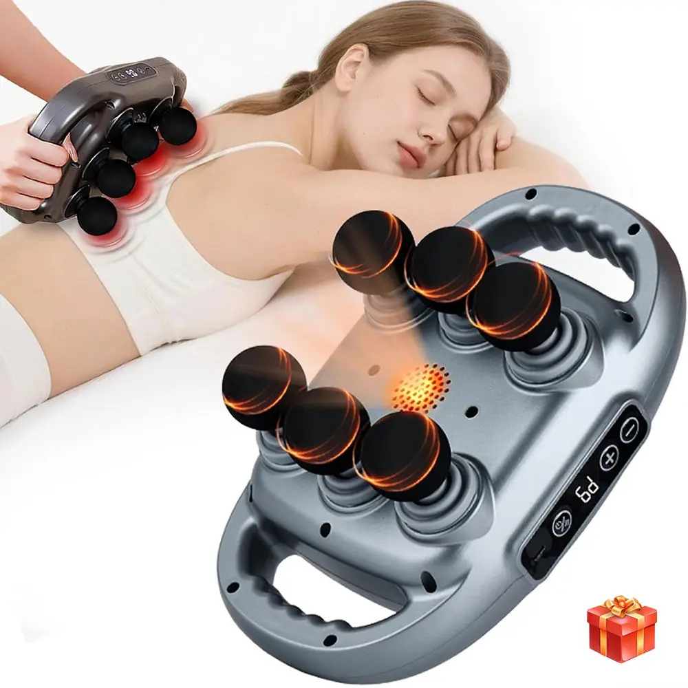 6-Head Handheld Electric Massage Tool with Red Light, 9 Modes Adjustable Intensity Deep Tissue Massager for Full Body Muscle Relax, Portable Home Relax Gift For Workout Recovery