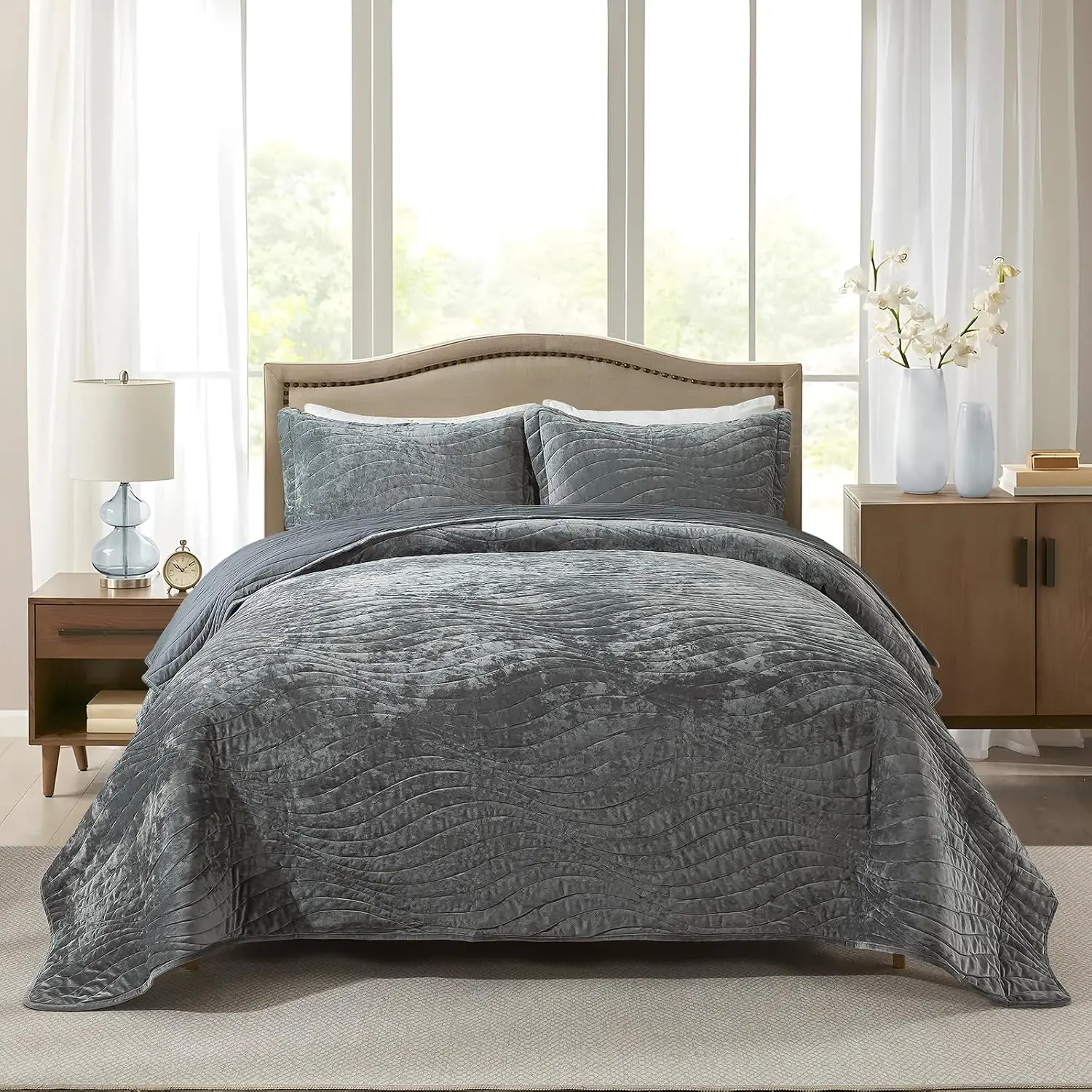 Luxury  Quilt Set  Size, Lightweight  Comforter Set, Soft Warm  Quilt Bedding Set,  Bedspread Coverlet with 2 Shams for  , Gray