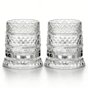 Black Friday! Two Piece Pack Spinning Whiskey Glasses Set, 360 Degree Rotating Old Fashioned Crystal Tumbler with Unique Relief Base, Rotatable Cocktail Wine Cup for Flavor, Drinking Glassware & Bar Accessories - Valentine's Day gift! # Summervibes
