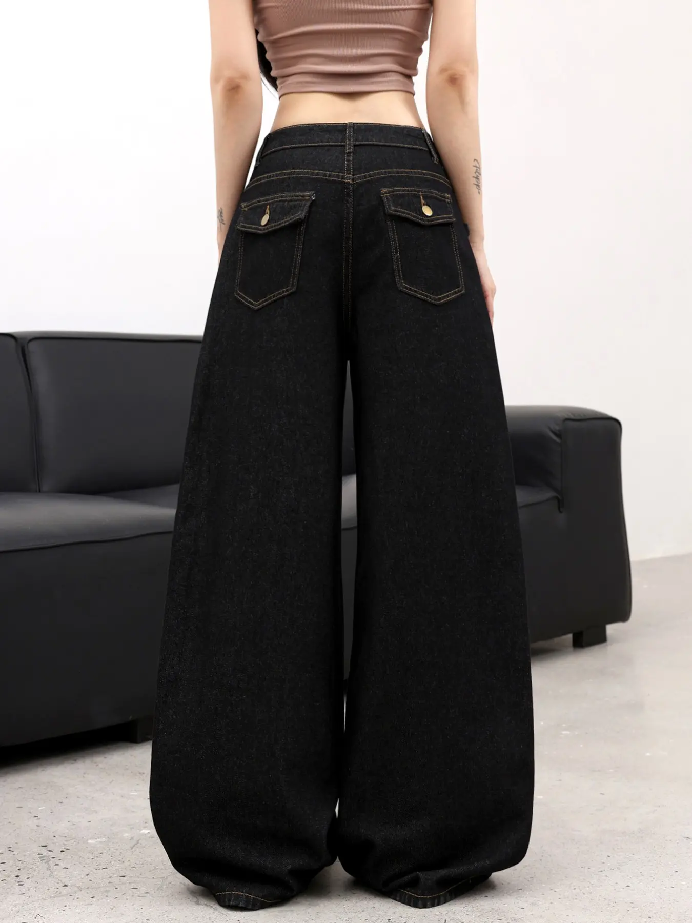 Women's High Waist Loose-Fit Denim Jeans, Baggy, Back Pocket Flip Design, Casual Fashion, Perfect for Office & Daily Wear, Wide Leg Pants