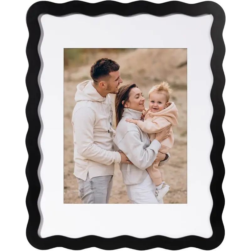 11x14 Wavy Picture Frame with 8x10 Mat, Cute Curved Photo Frame with Real Glass, Aesthetic Desk Decor for Home Office & Gifts