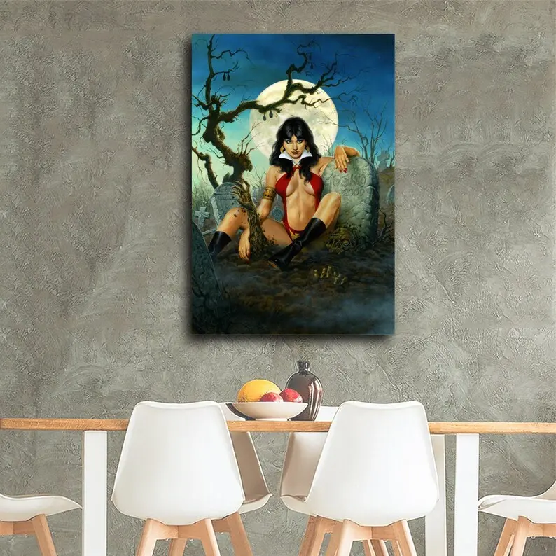 Vampirella Halloween Painting Canvas Print: Spooky Vampirella Art Poster