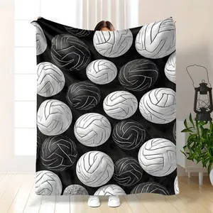1Pc Soft Flannel Volleyball Blanket Suitable For Enthusiasts - Lightweight Bedspread With Volleyball Theme Print, Bed For Sofa, Bed, Travel & Camping - Cozy Warmth, Sporty Decor For Volleyball Fans & Gifts