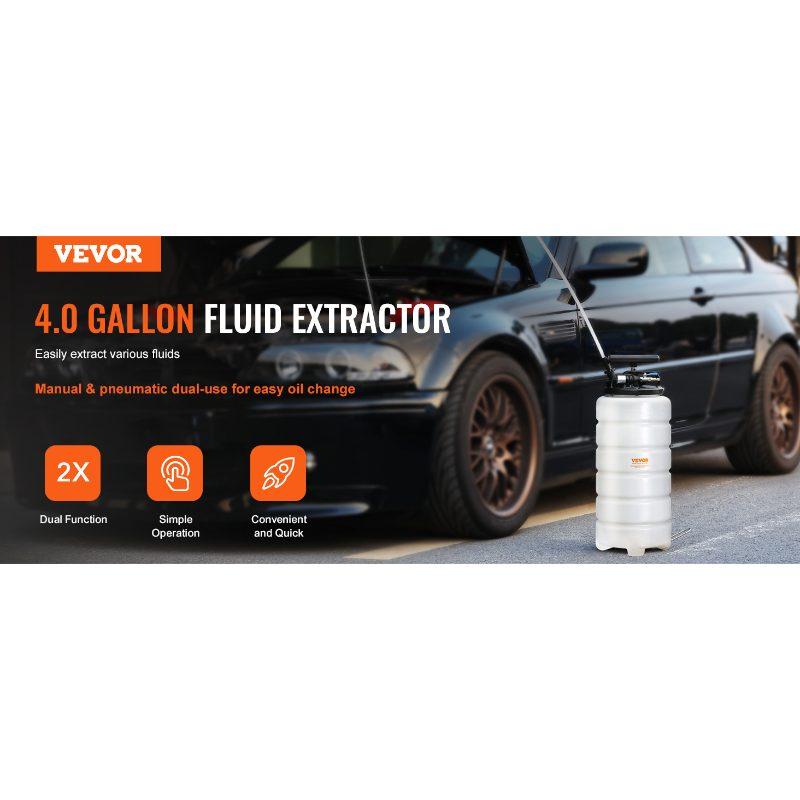 VEVOR Fluid Extractor, 4 Gallons (15 Liters), Pneumatic/Manual Oil Changer Vacuum Fluid Extractor with Dipstick and Suction Hose, Oil Extractor Change Pump for Automotive Fluids Vacuum Evacuation