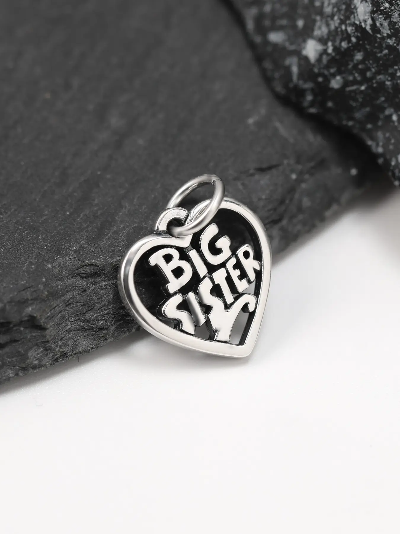 James Avery Charm S925 Sterling Silver Big Sister Heart Dangle Charm, Pendant for Bracelet Necklace, DIY Jewelry Making
