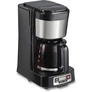 5 Cup Drip Coffee Maker with Easy FrontFill Basket, Compact Design, Programmable Clock, Glass Carafe, Auto Pause and Pour, Black & Stainless Steel