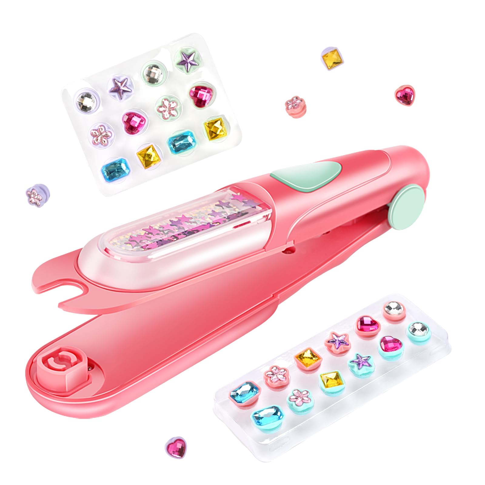 Hair Gem Stamper Kit with Reusable Shiny Rhinestones, Heatless Hair Styling Tool for Girls