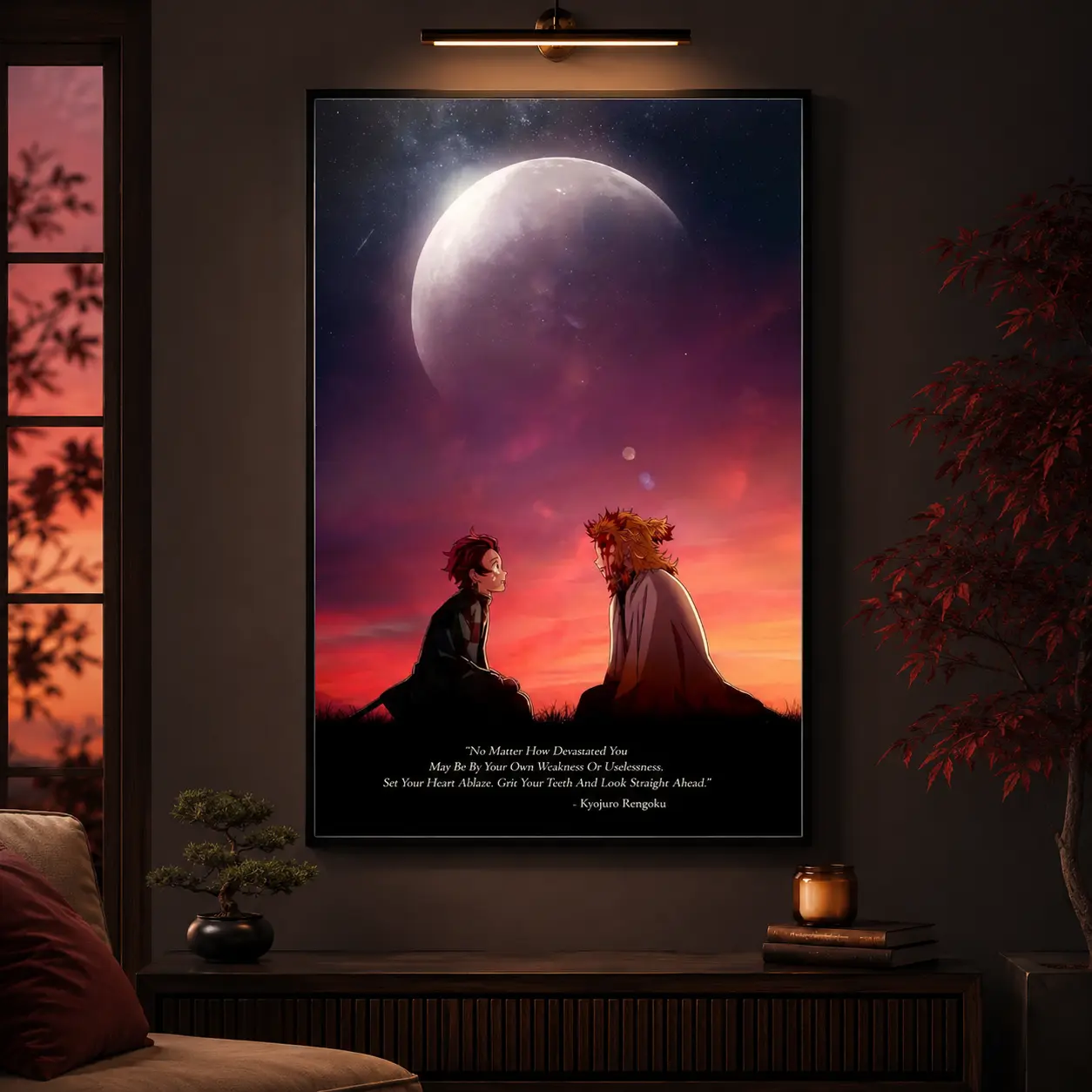 Kyojuro Rengoku Quotes Demon Slayer Anime Poster, Quotes Rengoku Demon Slayer Anime Posters, Canvas Wall Art Print, Japanese Anime Room Decor for Bedroom Dorm Gaming Room Office, Manga Quote Poster Gift for Anime Fans