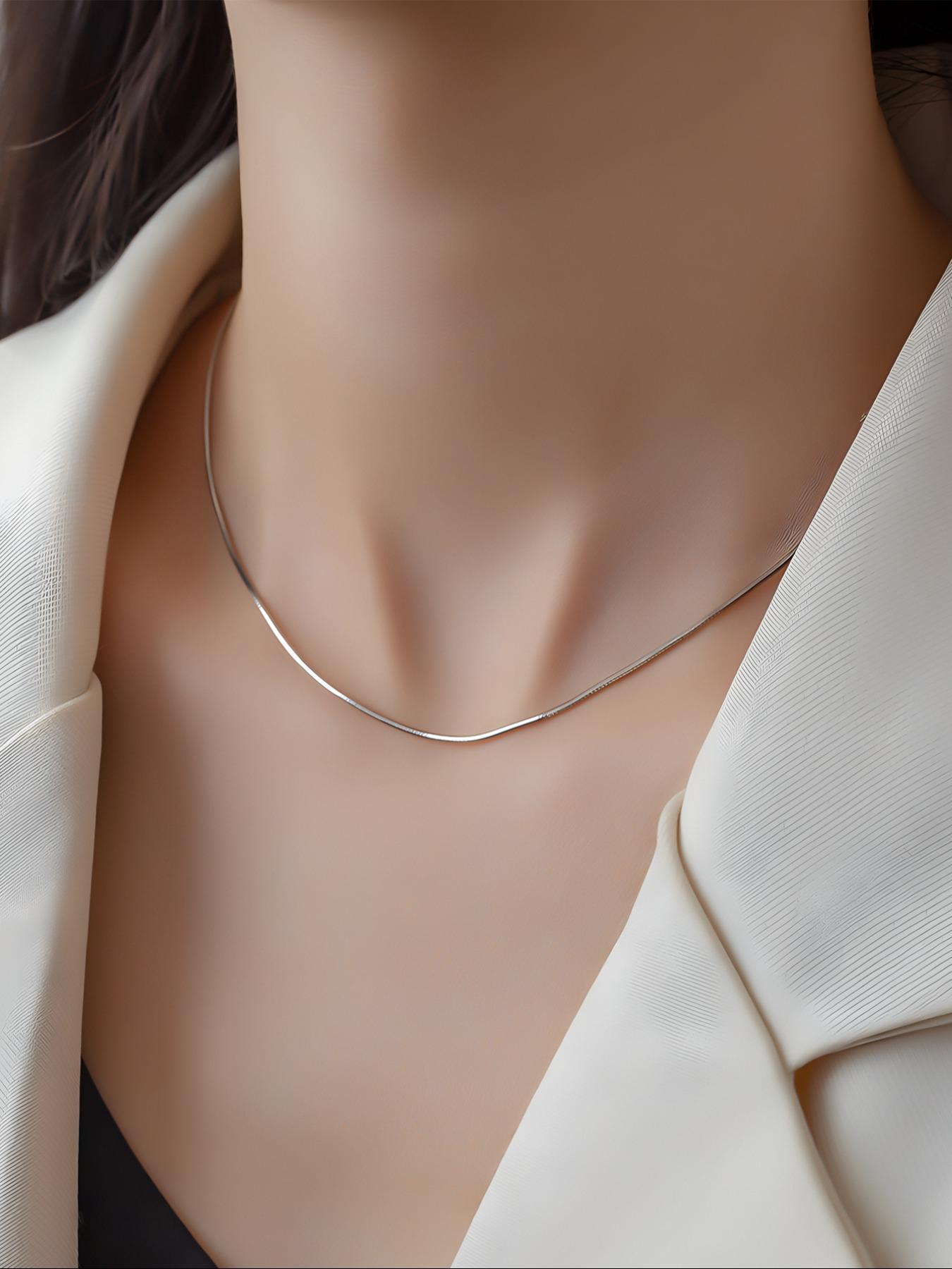 925 Sterling Silver Minimalist Chain Necklace for Women, Necklaces for Women, Elegant Necklace, Gifts for Girlfriend, 1 Count Hip Hop Style Chic Minimalism Versatile Jewelry for Parties and Music Festivals, Dainty Gift for Your Love