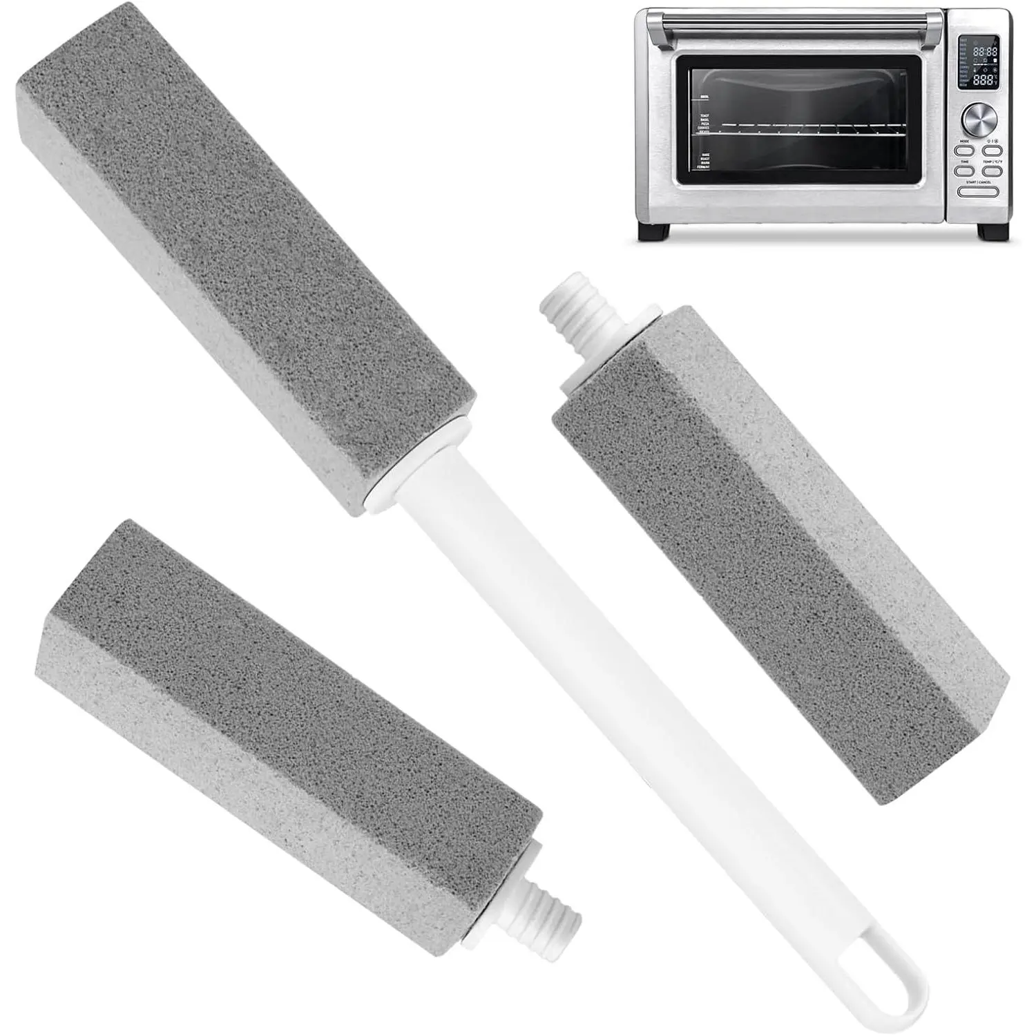 3 Pack Pumice Stone for Cleaning Stove Gas Grates & Top, Extra Long Handle Cleaner Pumice Stone for Oven, with 3  Heads