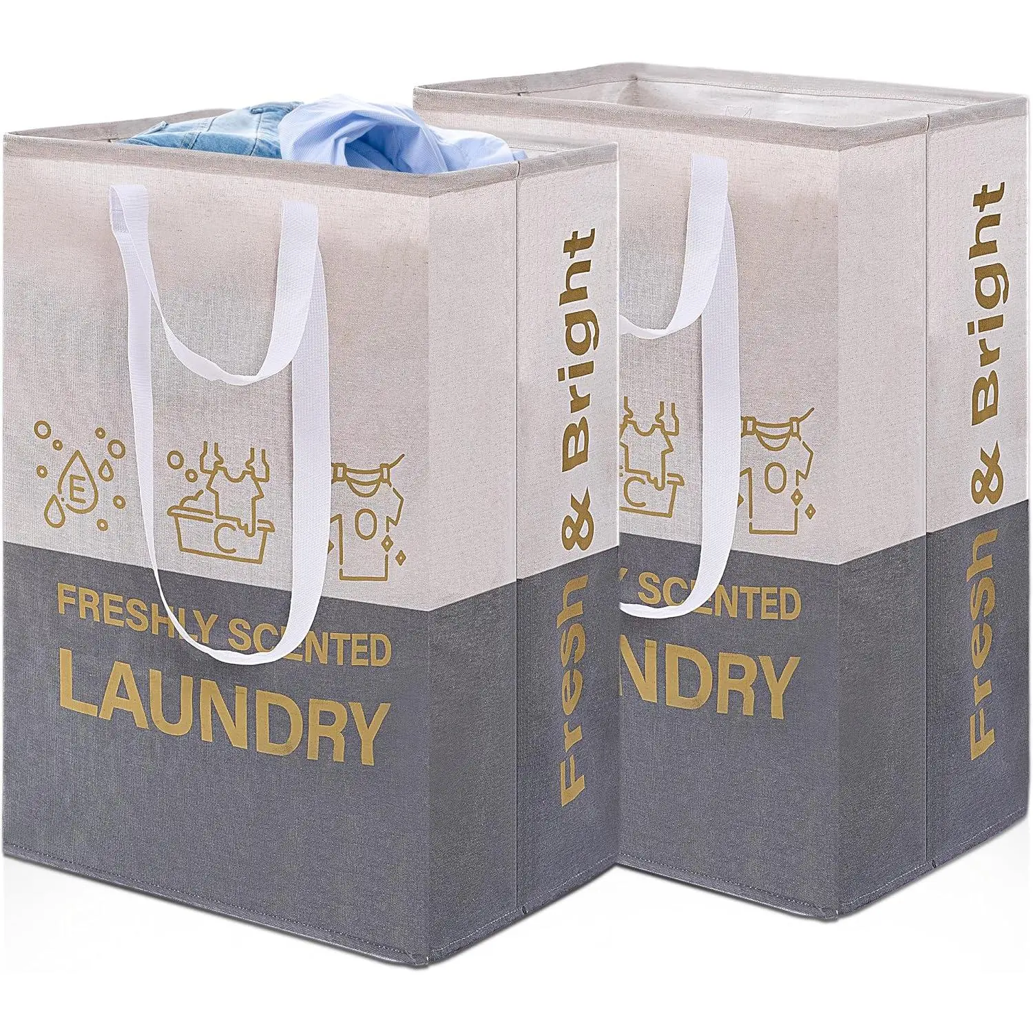 2 Pack Laundry Baskets, 92L Freestanding Laundry Basket with Handles,  Tall Collapsible Clothes Hamper for Dorm, Bedroom, Bathroom