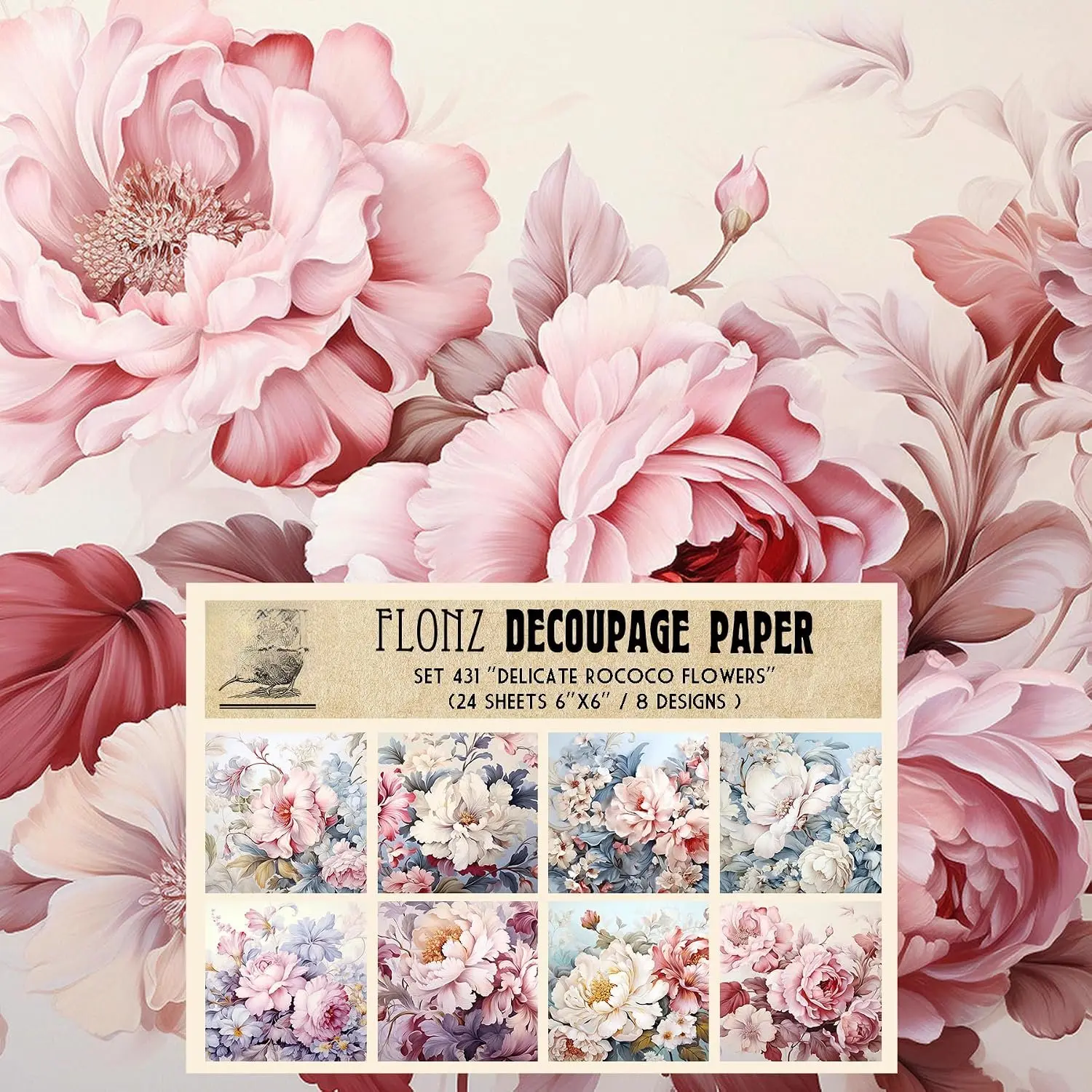 Decoupage Paper Pack (24 Sheets 6"x6") Delicate Rococo  #  Styled  Paper for Decoupage, Craft and Scrapbooking