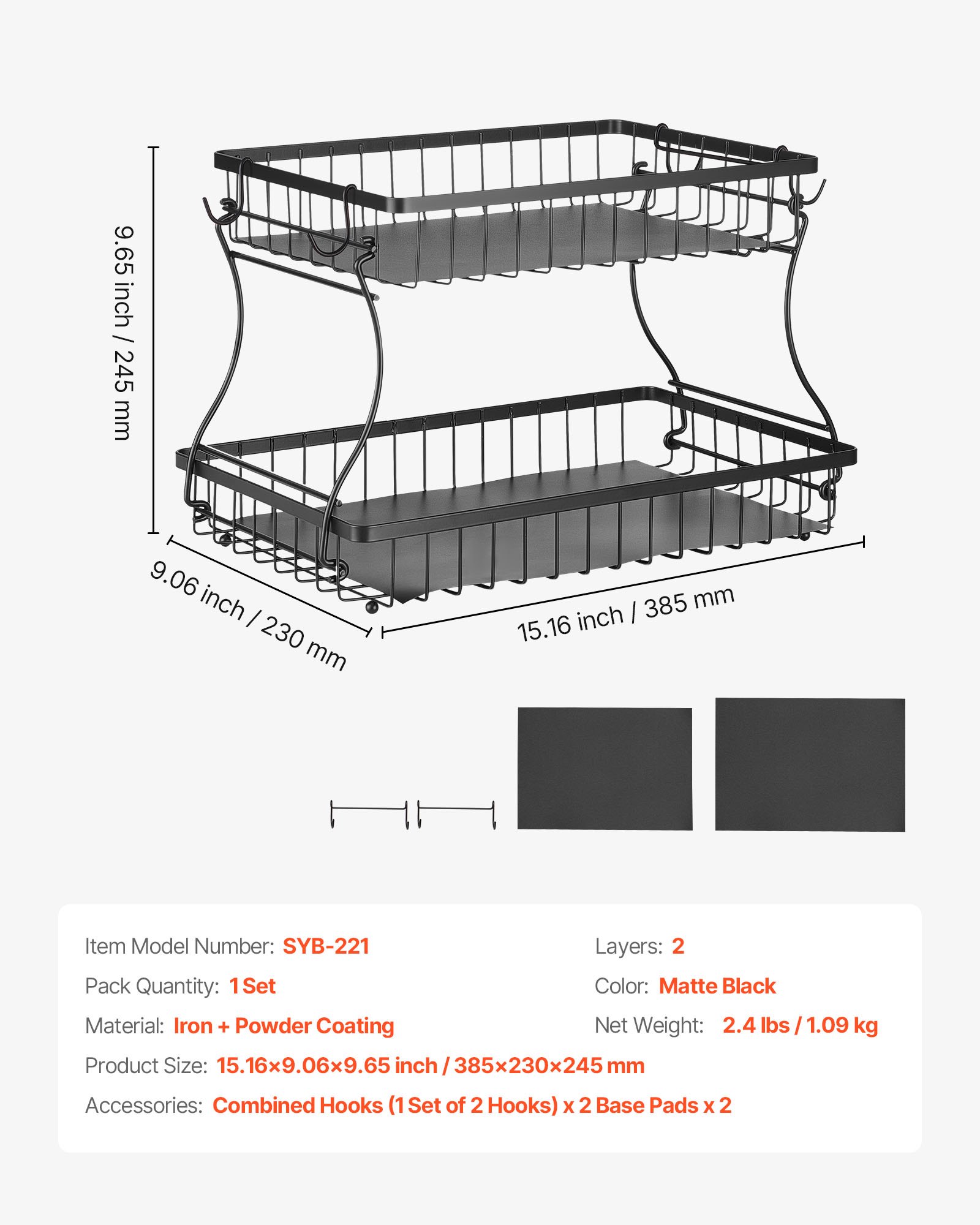 2 Tier Fruit Basket Bowl Kitchen Countertop Storage Stand Holder Banana Hanger