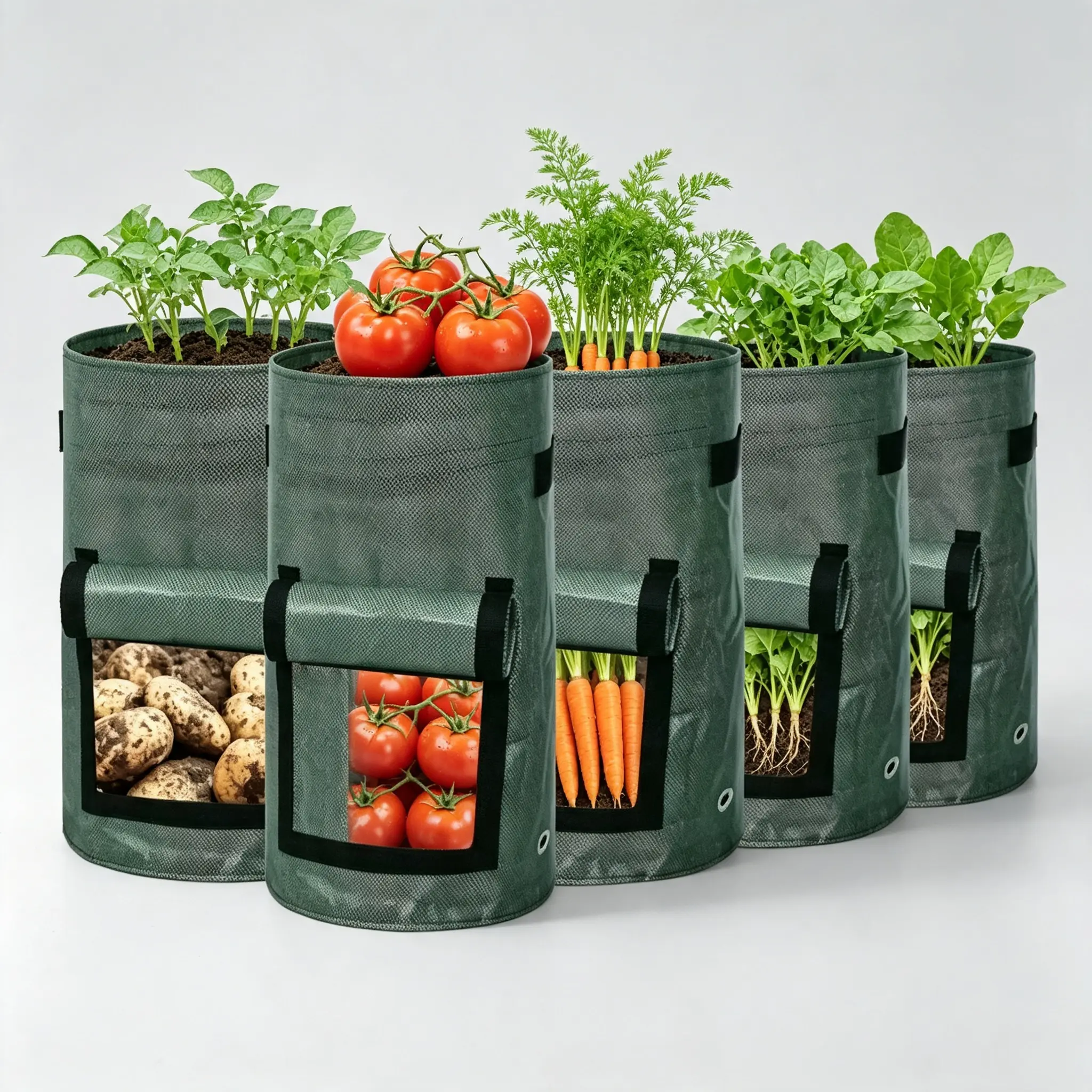 4‑Pack 7 Gallon Potato Grow Bags, Breathable Non‑Woven Vegetable Planter Pots with Harvest Window & Handles, Reusable Garden Planting Bags for Potato Tomato Carrot Growing