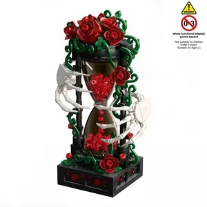 Gothic Skull Hand Rose Sandglass Building Blocks, Dark Romantic Desktop Decor, Elegant Gift Box, Halloween & Holiday Gifts