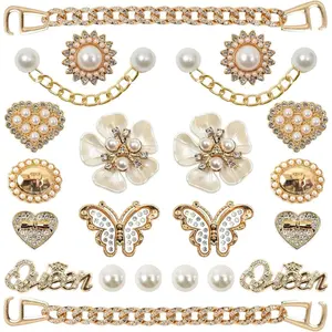 SOGLLQAM Bling Shoe Charms – Flower & Pearl Rhinestone Decorations, Clog Shoe Chains, Cute DIY Shoe Accessories for Parties & Gifts Sandals Slippers summervibes Footwear