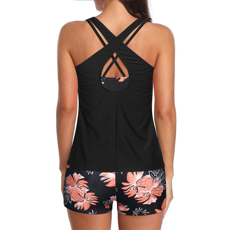 Holipick Three Piece Tankini Set Swimsuits for Women Bathing Suits Swim Tank Top with Bra Boy Shorts Teens Girls Swimwear