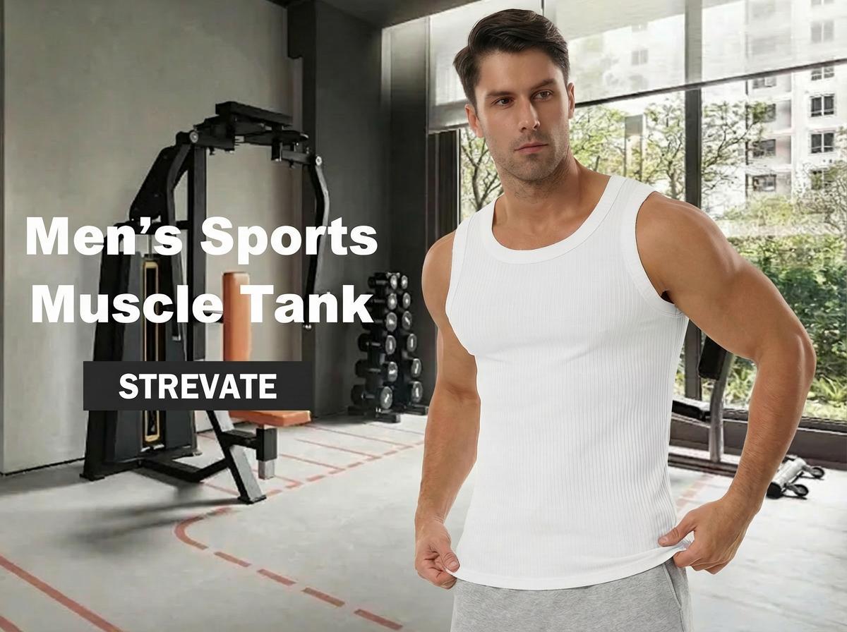Gihuo 3Pcs Men's Ribbed Tank Top Wide Strap High Stretch Breathable Muscle Shirt Heavyweight Drapey Fit Sleeveless for Gym & Casual Workout Gym Clothing Sports Apparel