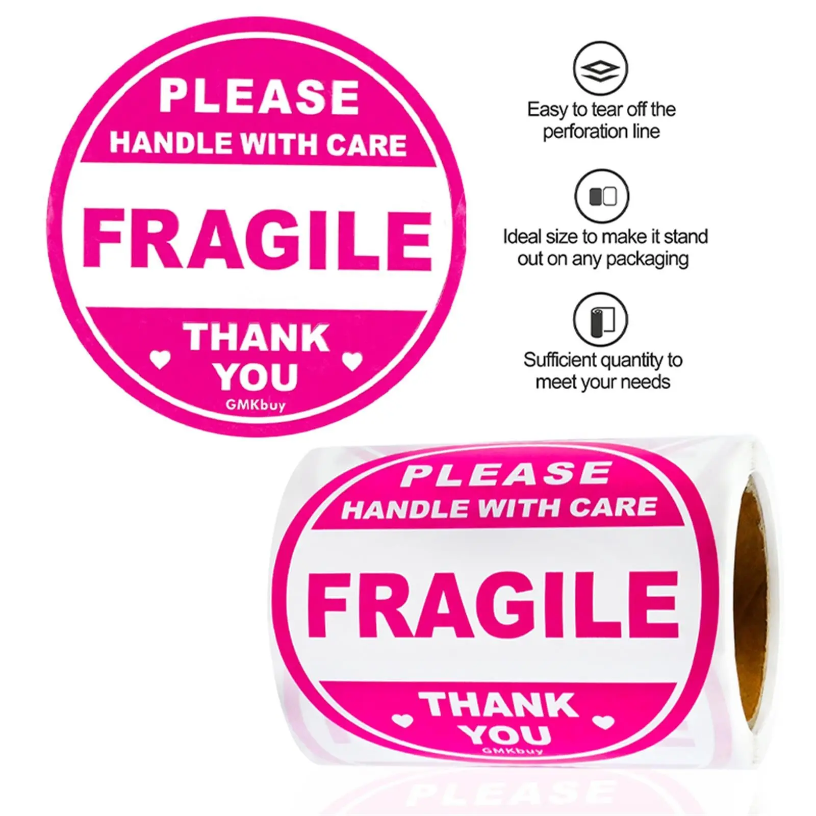 3 Inch 100pcs Round Fragile Stickers, Easy Tear Adhesive Warning Labels, Warehouse Storage Fragile Handling Stickers