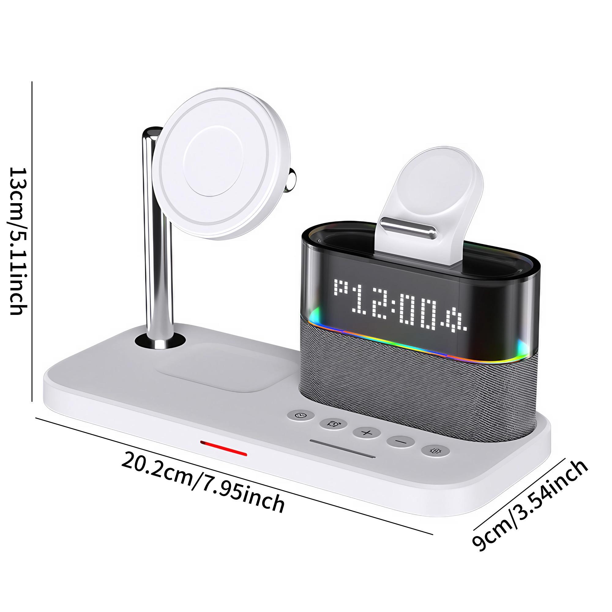 5-in-1 Wireless Charger with Clock, Magnetic Wireless Charger Stand for iPhone, Apple Watch, Airpods, Smart Watch Accessories, Magsafe Charger Set, Black Charging Station, for Smartphone, Magnetic Charging Design, Charging Dock