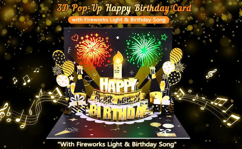 DIY Age Birthday Cards, 3D Pop-Up Firework Birthday Cards with Music & LED Lights, Happy Birthday Gifts for Mom, Women, Men, Kids, Dad, Father, Wife