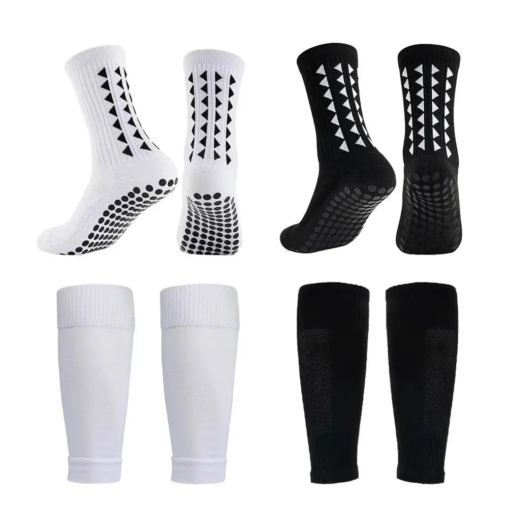 Men's Grip Socks and Compression Calf Sleeves Set, Over the Calf Athletic Design, Anti-Chafing & Cooling with Cushioned Heel, Adjustable Ankle Over The Calf Socks