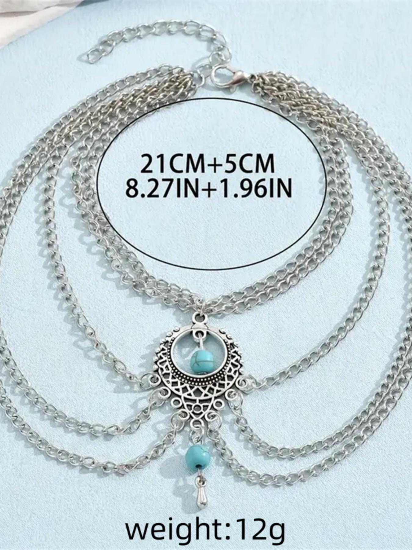 Boho Style Turquoise Beaded Decor Multi-layered Adjustable Strap Anklet, Trendy Fashionable Accessories, Trendy All-match & Exquisite Pendant Jewelry Accessories for Women & Girls for Party & Daily Cloth Decor, Chains Jewellery