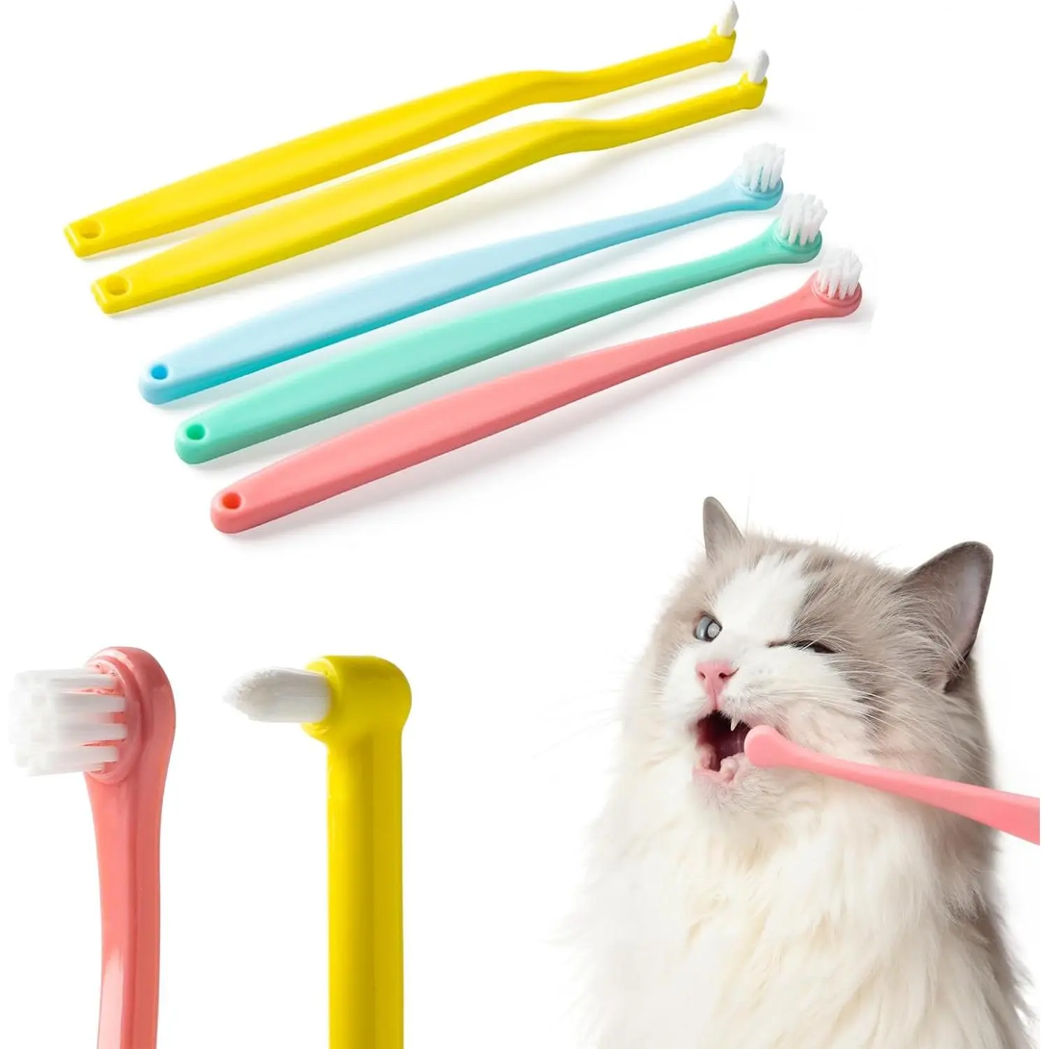 5-Pack Dual-Head Pet Toothbrushes - Mini Soft Bristles, Round & Pointed Tips, Deep Cleaning Teeth Tool for Small Dogs & Cats, Pet Oral Hygiene Grooming Supplies, Round Tips