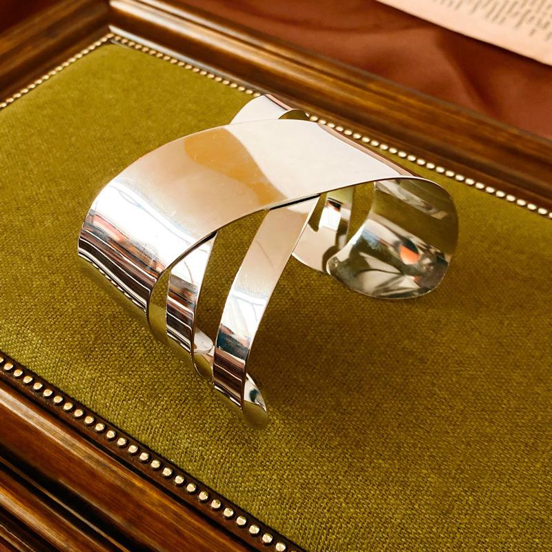 Silver Wide Cuff Bangle for Women, Minimalist Open Cuff Bracelet, Chunky Statement Jewelry for Daily Wear & Party