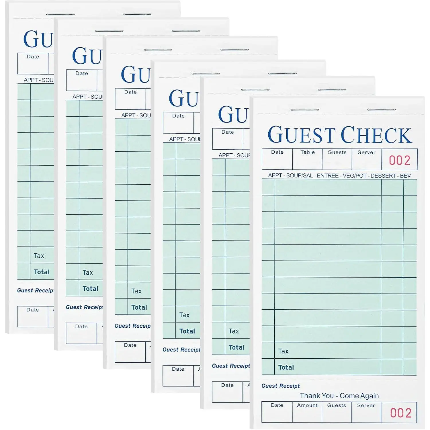6 Pack Server Books, Server Note Pads, Guest Check Books for Servers, Waitress Notepads for Restaurants, 300 Orders