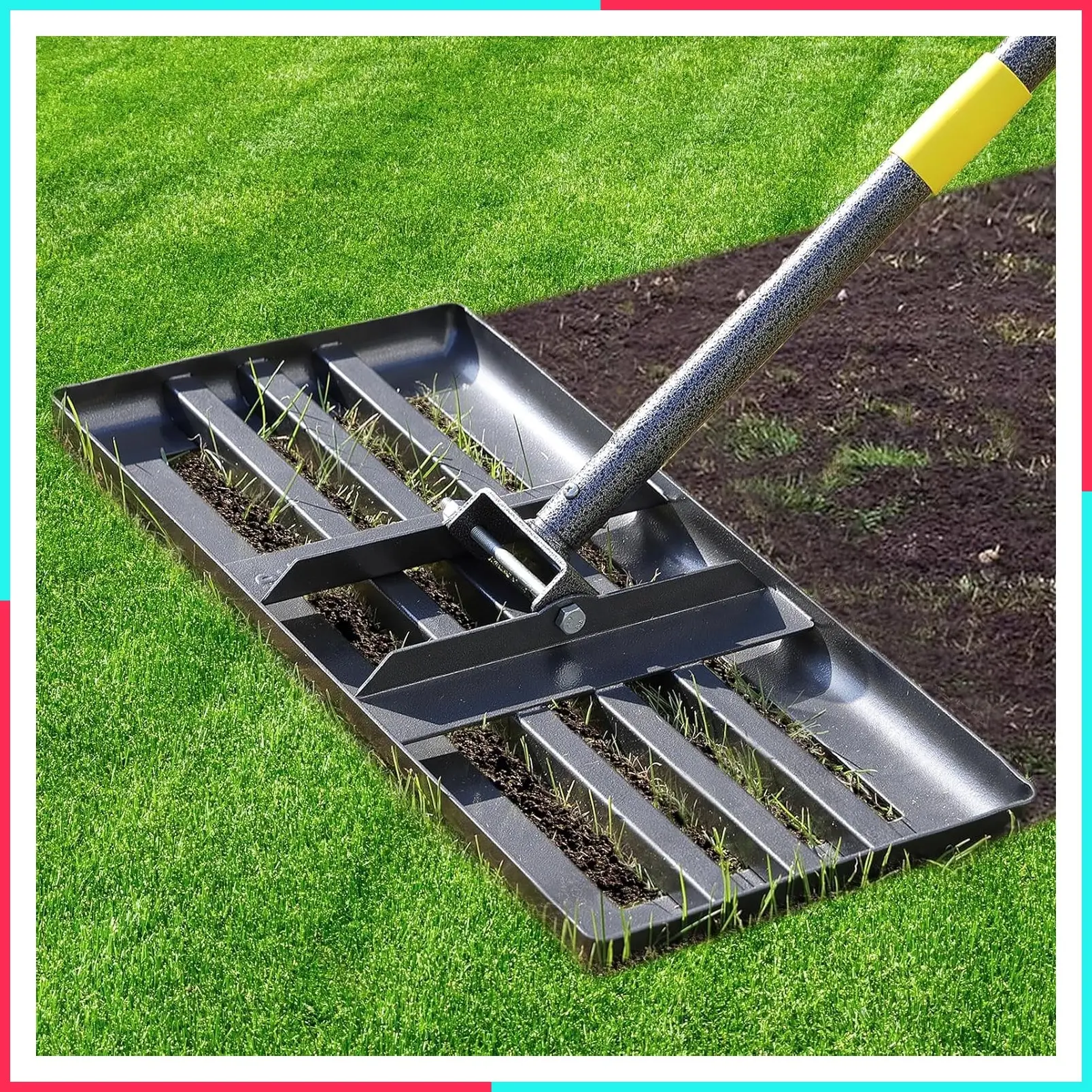 Heavy Duty Lawn Leveling Rake with 17"x10" Stainless Steel Leveler Plate, Reinforced Welds, 28-60" Adjustable Handle, Anti-Flipping Smooth Edge for Soil, Dirt, Ground, Backyard Top Dressing & Landscaping