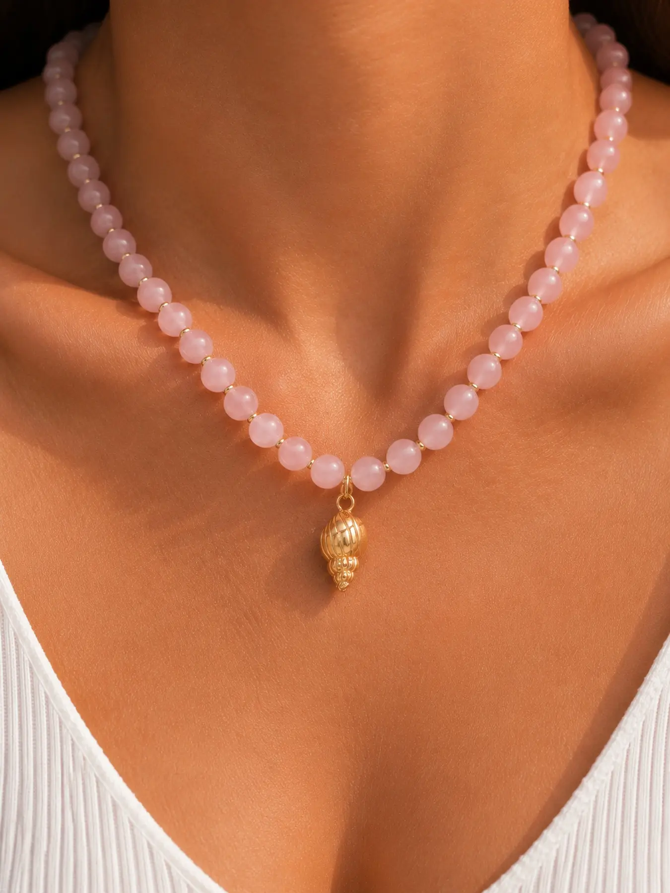 Pink Beaded Seashell Necklace for Women, Ocean Inspired Shell Pendant Jewelry, Summer Beach Aesthetic Necklace, Cute Gift for Her