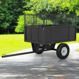750LBS Heavy Duty Steel Dump Trailer 17 Cubic Feet Capacity Foldable Mesh Fence Tow Behind ATV UTV and Lawn Mower Utility Cart for Yard and Garden Use