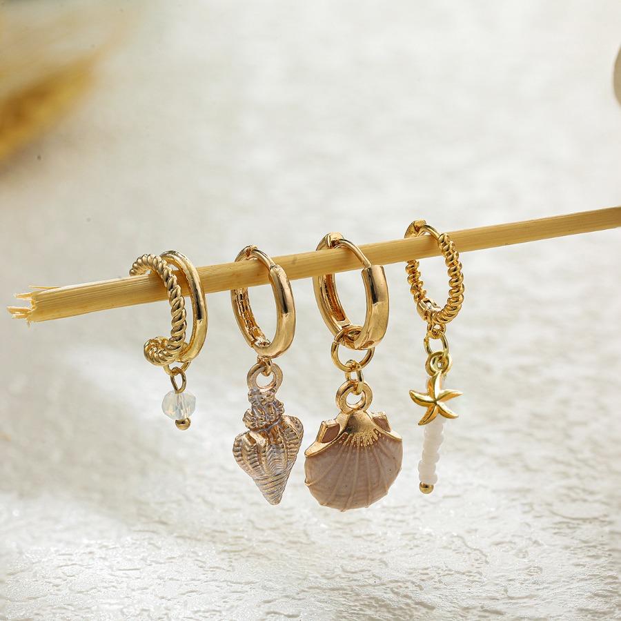 Colored Shell Conch Earrings Earrings Earbone Clips Beaded Earrings Ocean Bohemian Four-piece Set
