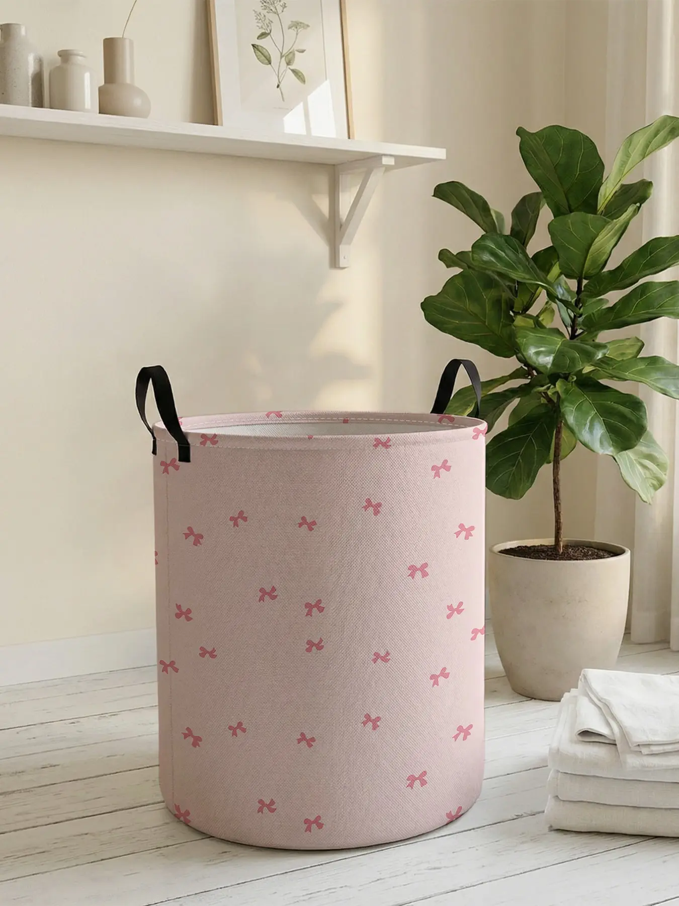 Butterfly Knot Pattern Laundry Basket with Handle, Durable Foldable Storage Bag, Large Capacity Clothes Organizer, Toy Box