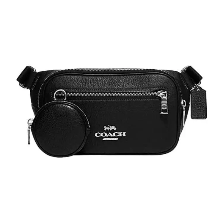 COACH Elise 23 Logo Zip Crossbody Waist Bag Set for Men in Classic Monogram Black Leather
