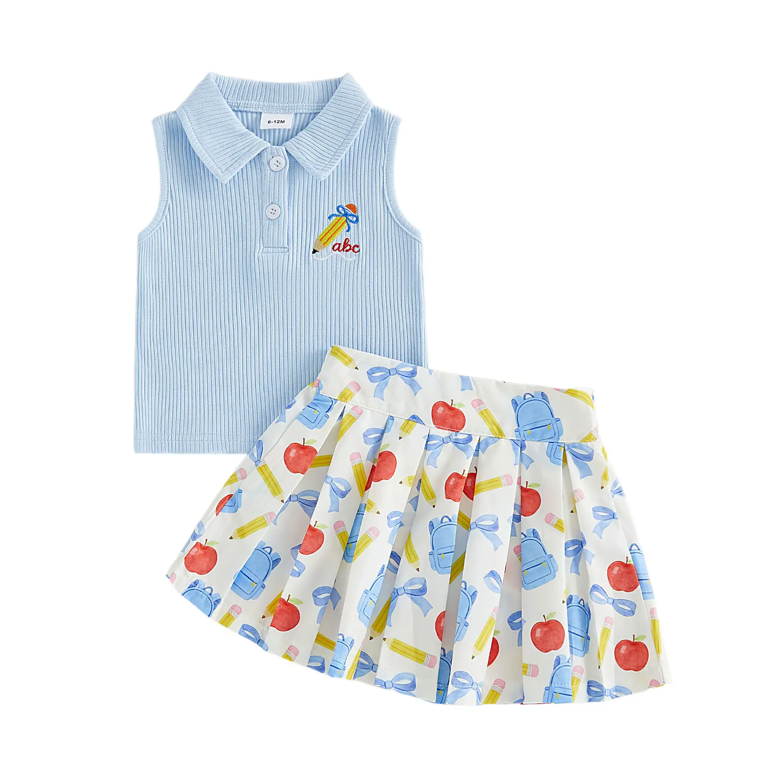 Kids Girls Back to School Outfit Pencil Dress Lapel Tank Vest Pleated Skirt 2Pcs Pre K First Day of School Outfit