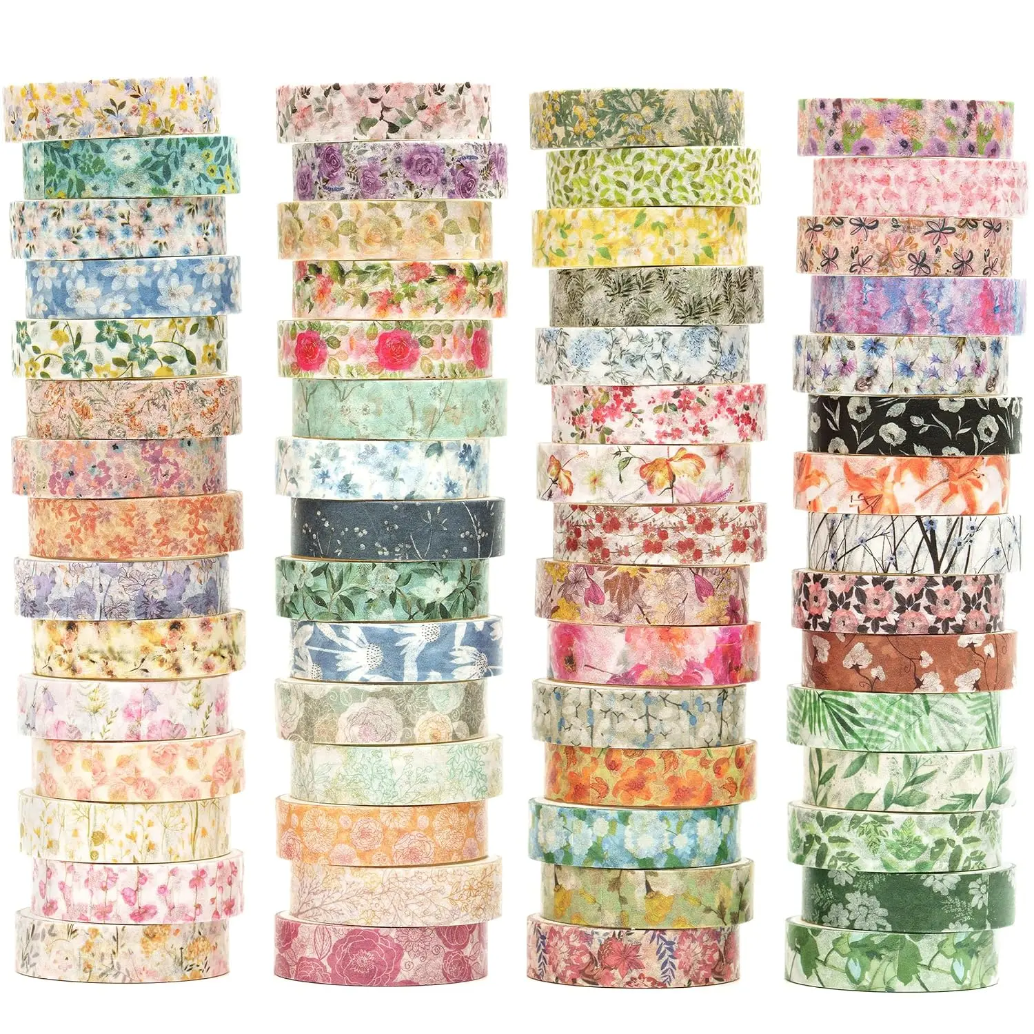 Washi Tape Set 60 Rolls Floral Patterns Decorative Skinny Blooms Masking Tapes for Arts, DIY Crafts, Journals, Planners, Scrapbook, Wrapping (Spring)