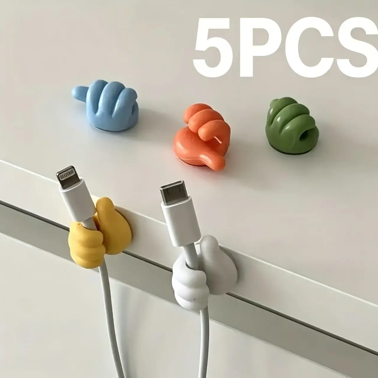 5-Piece Thumb Data Cable Hook, No Drilling Adhesive Hooks, PVC Material, Charging Cable Organizer, Desktop Drawer Storage Accessories