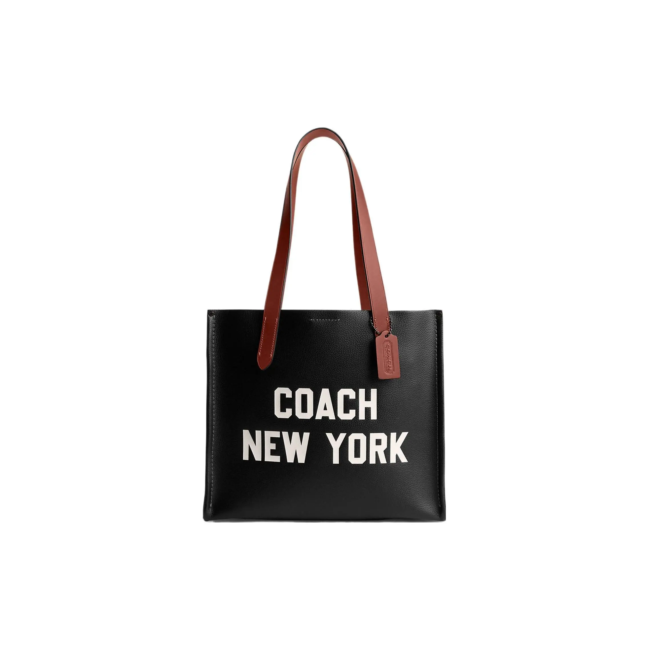 COACH Letter-Print Magnetic-Closure Tote Bag for Women – Large Leather Handbag in Black
