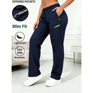 Women's Quick Drying Sports Pants Multi Pockets, Full Zipper, Adjustable Drawstring Waist - Non Stretch Casual Pants for Gym Workout & Outdoor Activities Women's Clothing