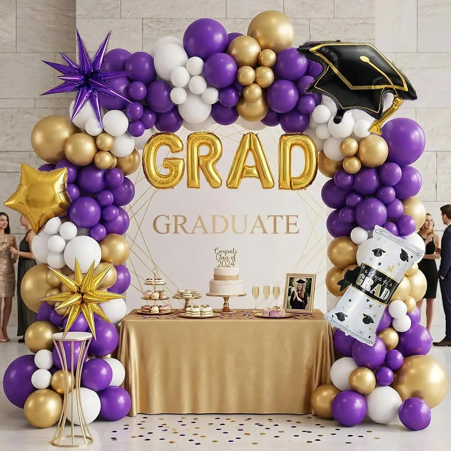 Graduation Decorations Class of 2026, and  Balloon Garland Arch Kit with Explosive  Foil GRAD Letter Balloons, Graduation Cap & Diploma Foil for Congrats Grad Party Supplies
