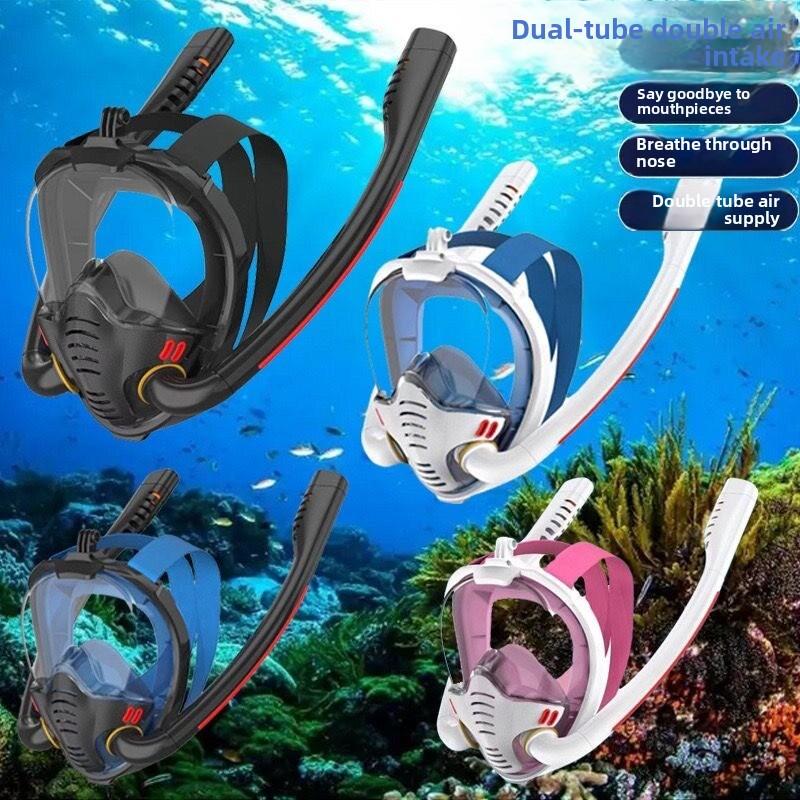Double tube snorkeling goggles Mask Full dry diving equipment Adult diving rebreather Swimming mask  stealth snorkel