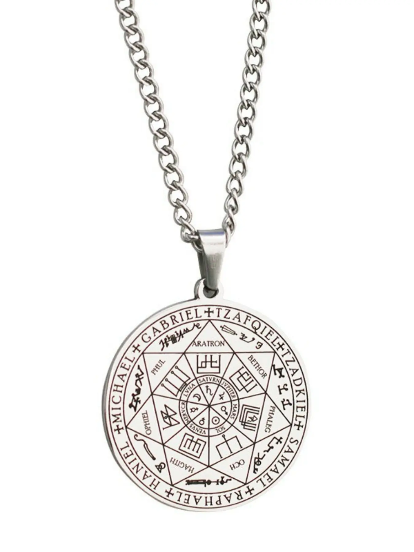 Stainless Steel Necklace Pendant, Seven Angels Magic Array Round Disc Charm, Circle Pendant, DIY Accessories for Men, Unisex Jewelry