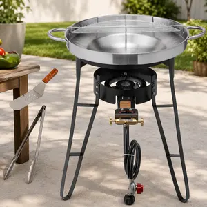 ROVSUN 23" Concave Comal Set with 80,000BTU Propane Stove, Stainless Steel Discada Disc Cooker with Burner Stand for Backyard & Outdoor Cooking, Taco Para Cocinar Carnitas Tortillas Stir Fry Wok